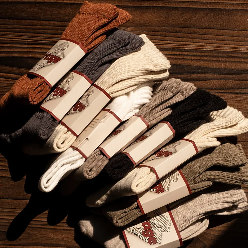American-style Vintage For Men Women Spring Autumn Winter Fashion Retro Solid Color Cotton Socks Soft Couple Sports Mid-tube Sox