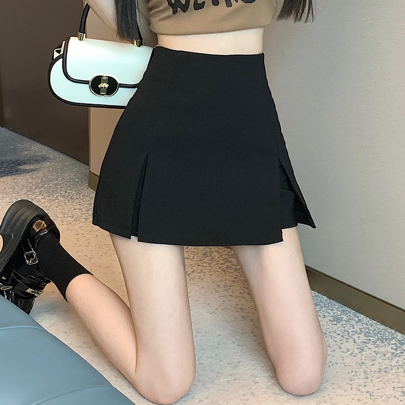 

Women's Black Skirt Korean Fashion Clothing High Waist Straight Split Half Skirt 2023 Summer New OL Solid Office Lady Mini Skirt