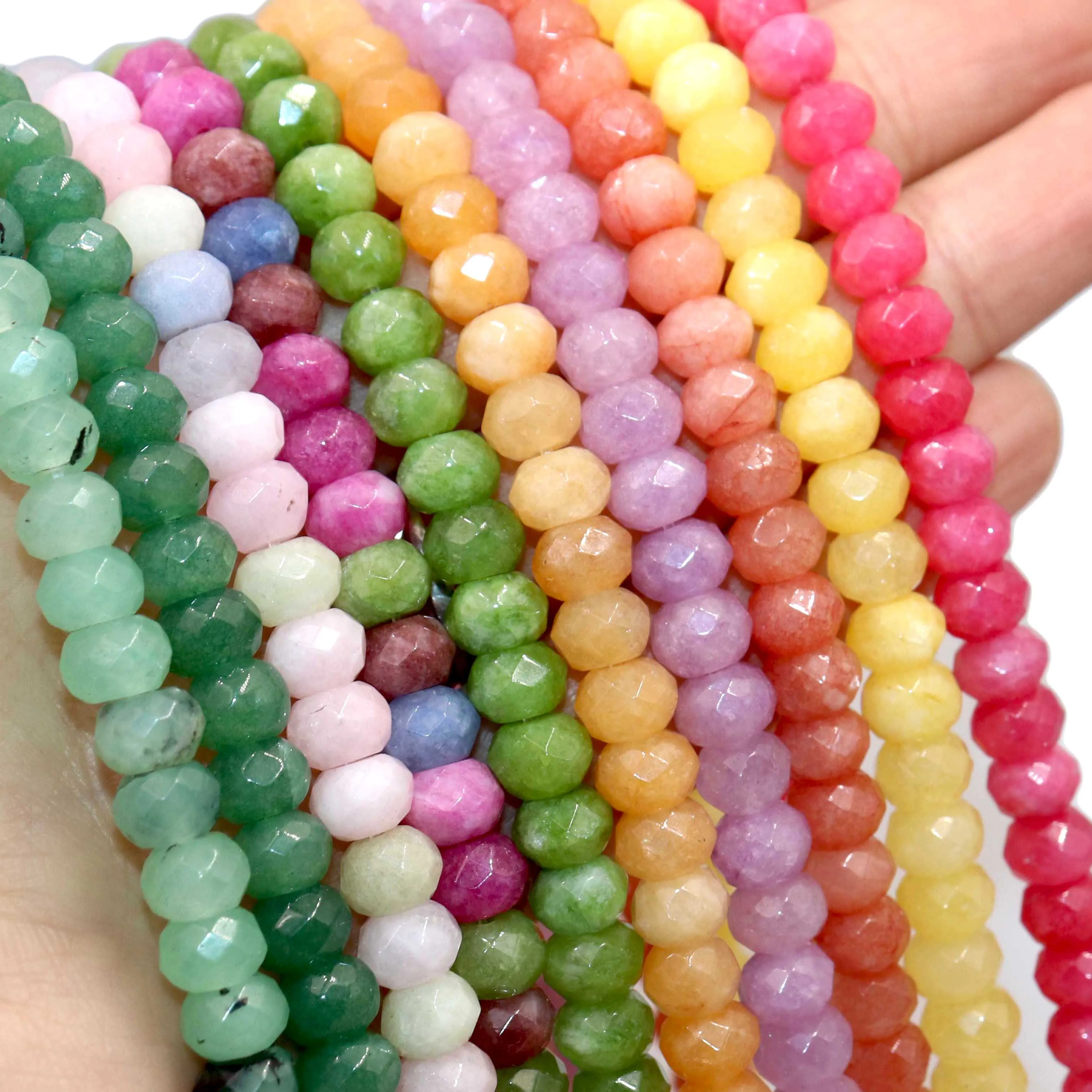 Faceted Natural Stone 5*8mm Rondelle Chalcedony Tourmaline Aquamarines Spacer Beads For Jewelry Making Diy Bracelet Accessories