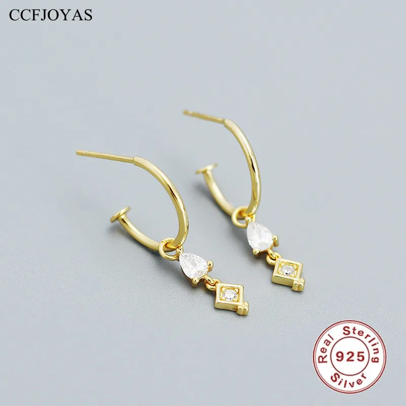 

CCFJOYAS 100% 925 Sterling Silver Geometric C-type Drop Earrings for Women European and American Niche Creative Tassel Earrings