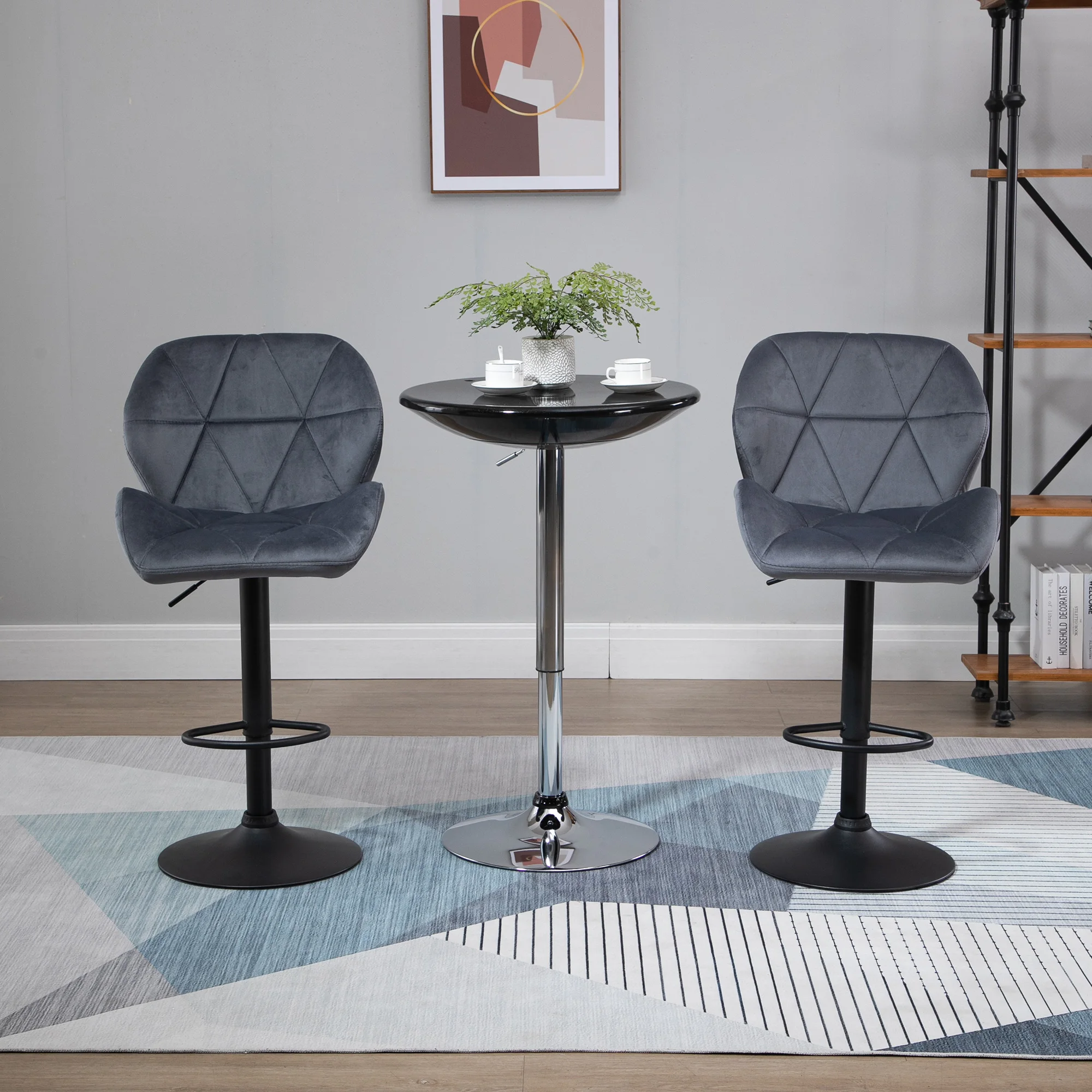 HOMCOM Bar Stool Set of 2 Fabric Adjustable Height Counter Chairs Dark Grey