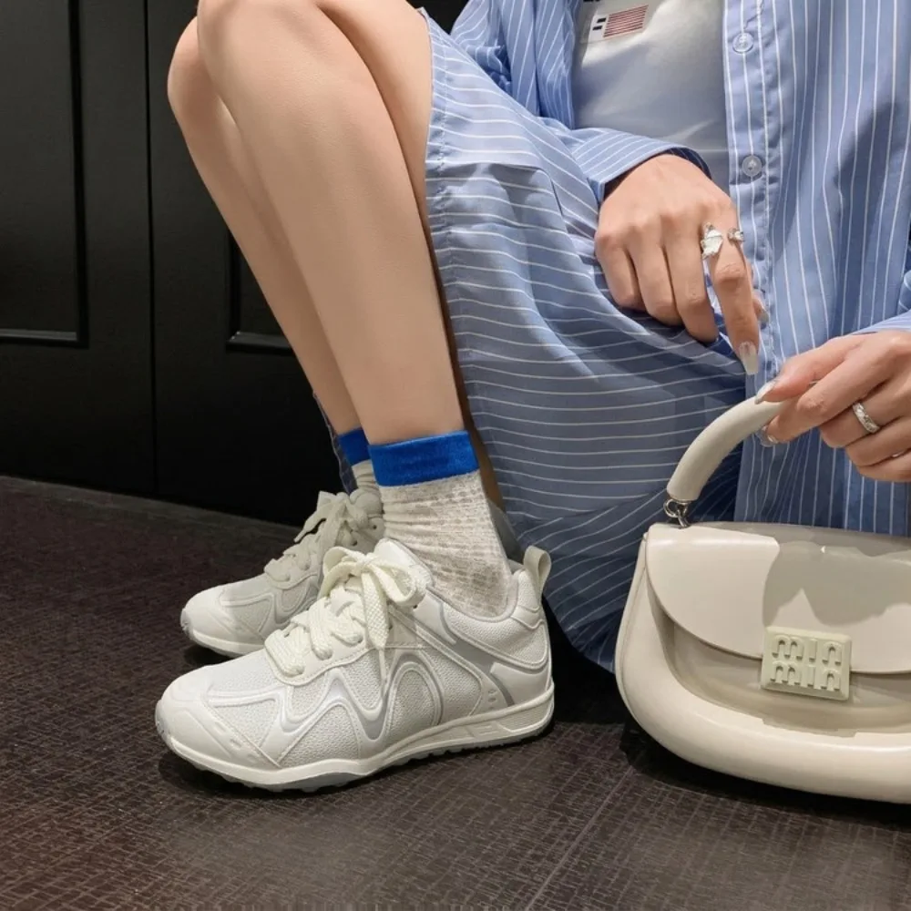 Breathable Suede Leather Spliced Retro Women Trainers Soft Leather Insole Lace Up Anti Slip Gum Outsole Outdoor Daily