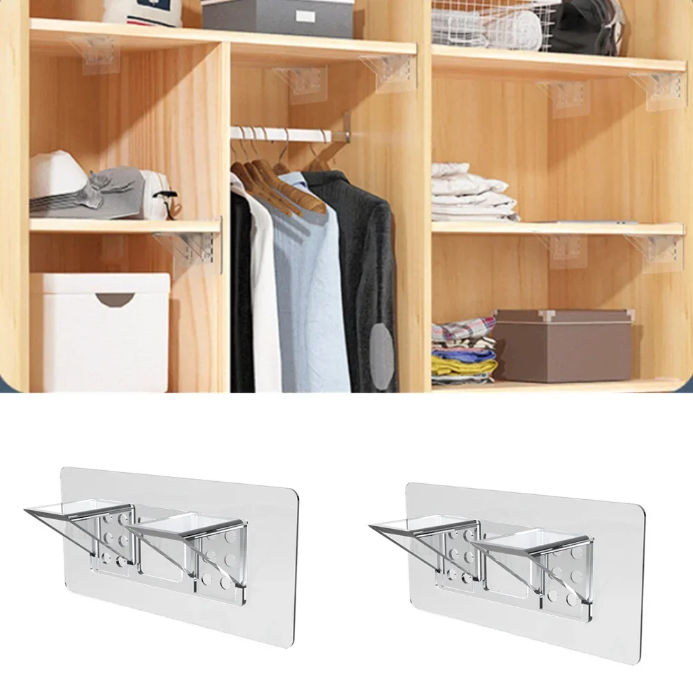 2/4pcs Upgraded No-Drill Adhesive Shelf Brackets, 66 Pounds (Max) Shelf Pins for Cabinet Shelves and Bookcase Shelf Bracket Tabs