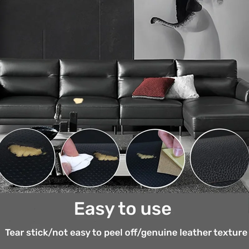 200x137 Leather Repair Sticker Self-adhesive Patches Repair Pu Black Leather Fabric Patches Sofa Hole Car Seats DIY Leathercraft