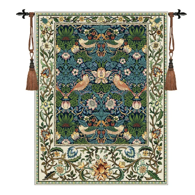 

Cloth Art Jacquard Red Tapestry The Bed Room Wall Decoration William Morris"Thrush Bird" GT-HM115