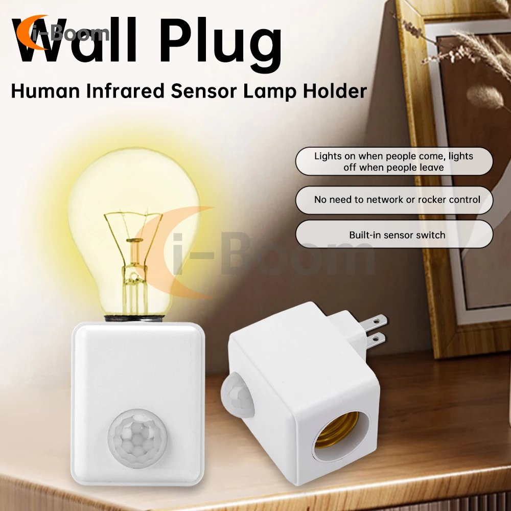 E27 Threaded Lampholder Infrared Sensor Switch IR Human Motion Sensor / Photoresistor Smart Switch Delay Off  EU/US Plug