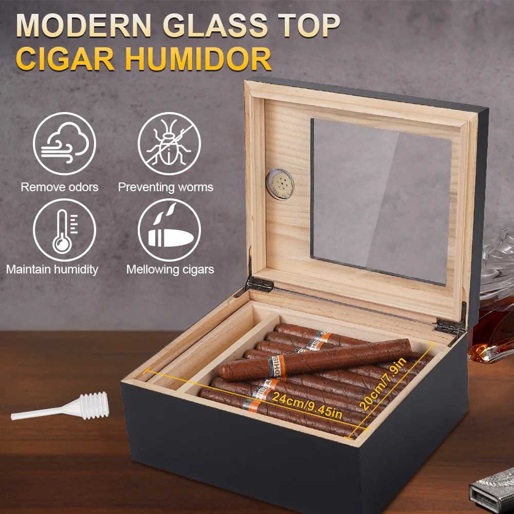السيجار المرطب صندوق السيجار مع المرطب السيجار مقص الأرز الخشب صندوق السيجار مع مقسم السيجار الهدايا اكسسوارات للرجال #6