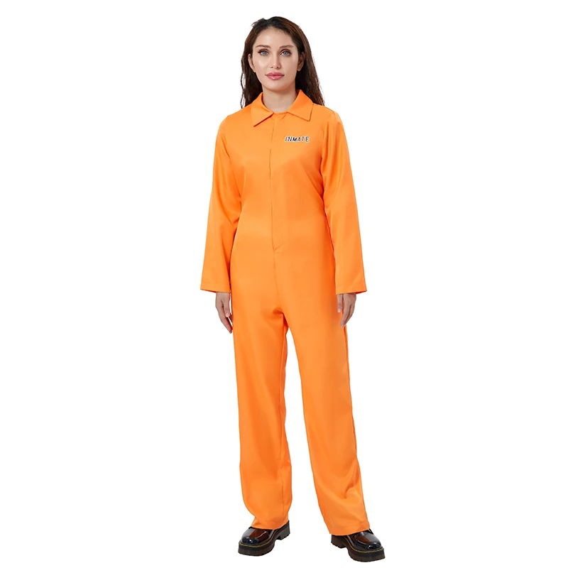 Halloween Jail Prison Costumes Orange Prison Jumpsuit for Adult Kid Halloween Role-Playing Costume