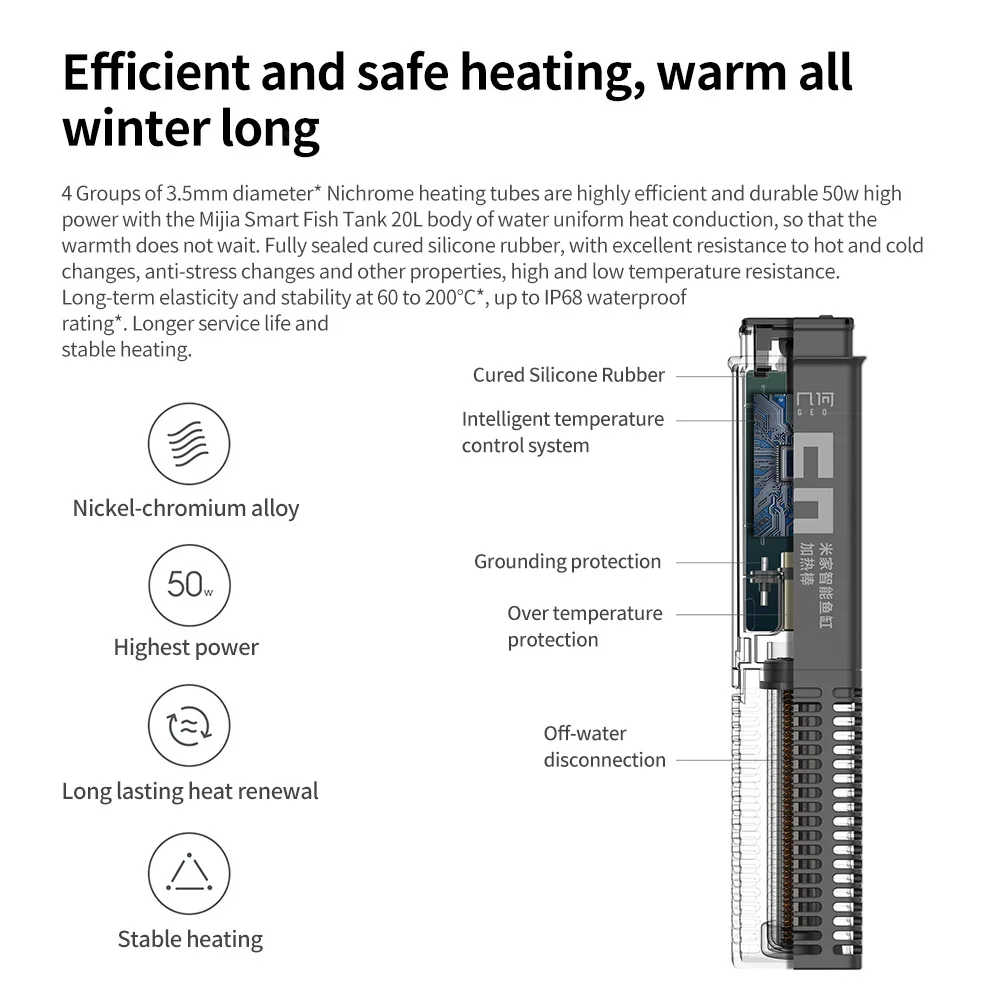 샤오미 미지아 스마트 어항용 히팅 로드, 스마트 항온 및 정밀 온도 제어, 어항 50W