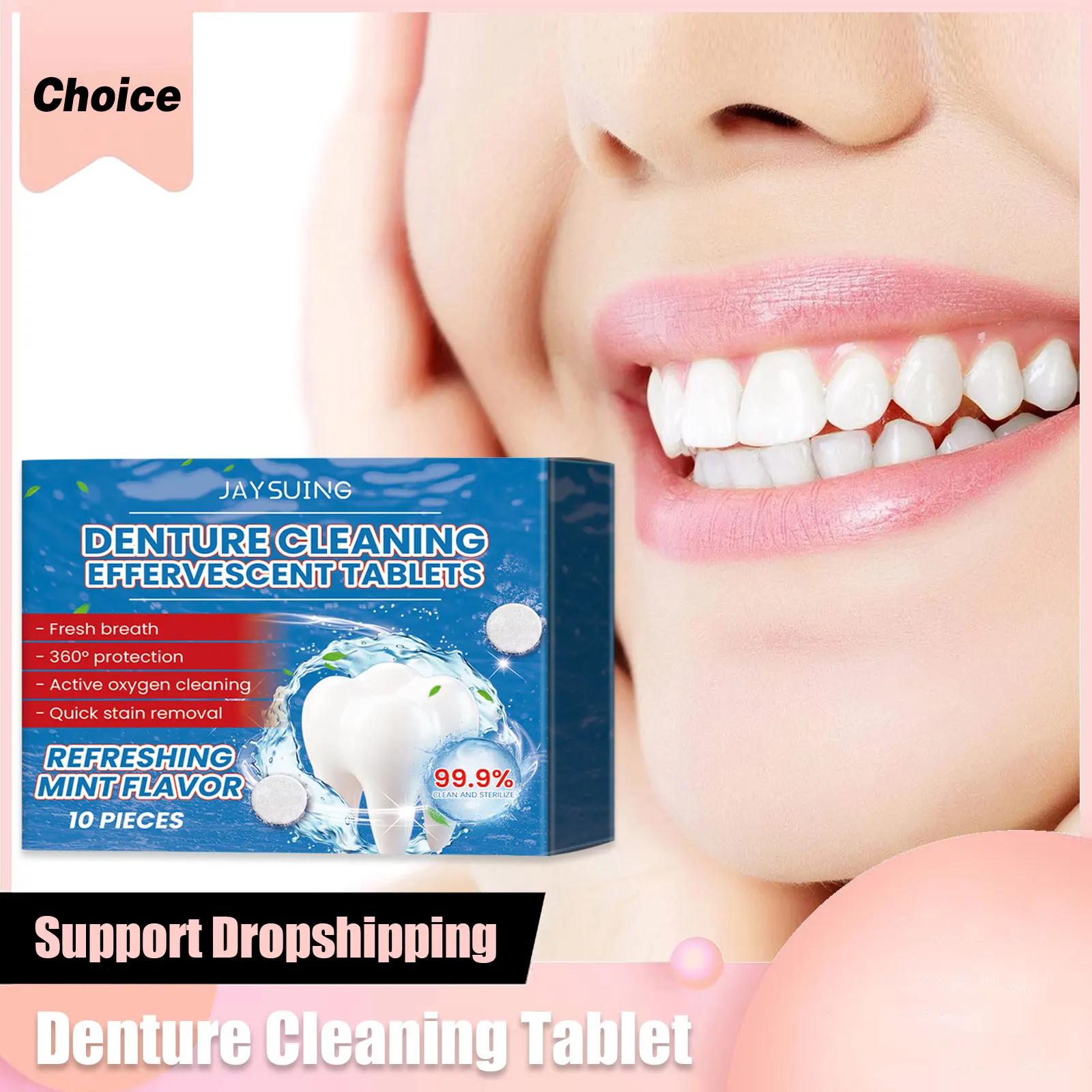 Denture Cleaning Tablets Whitening Remove Bad Odors Discoloration Stains Plaque Overnight Mint Freshness Retainer Cleaner Tablet