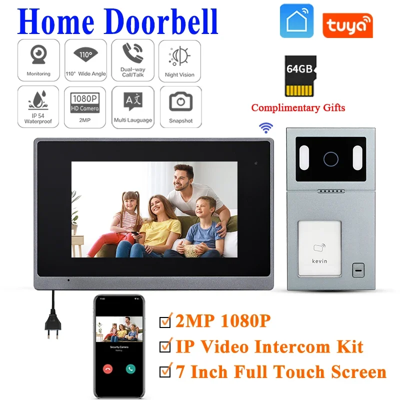 

HD 2MP 1080P 7 Inch WiFi Video Doorbell Street Panel TUYA WIFI Smart Home Wired Video Door Phone RFID Access Control System for