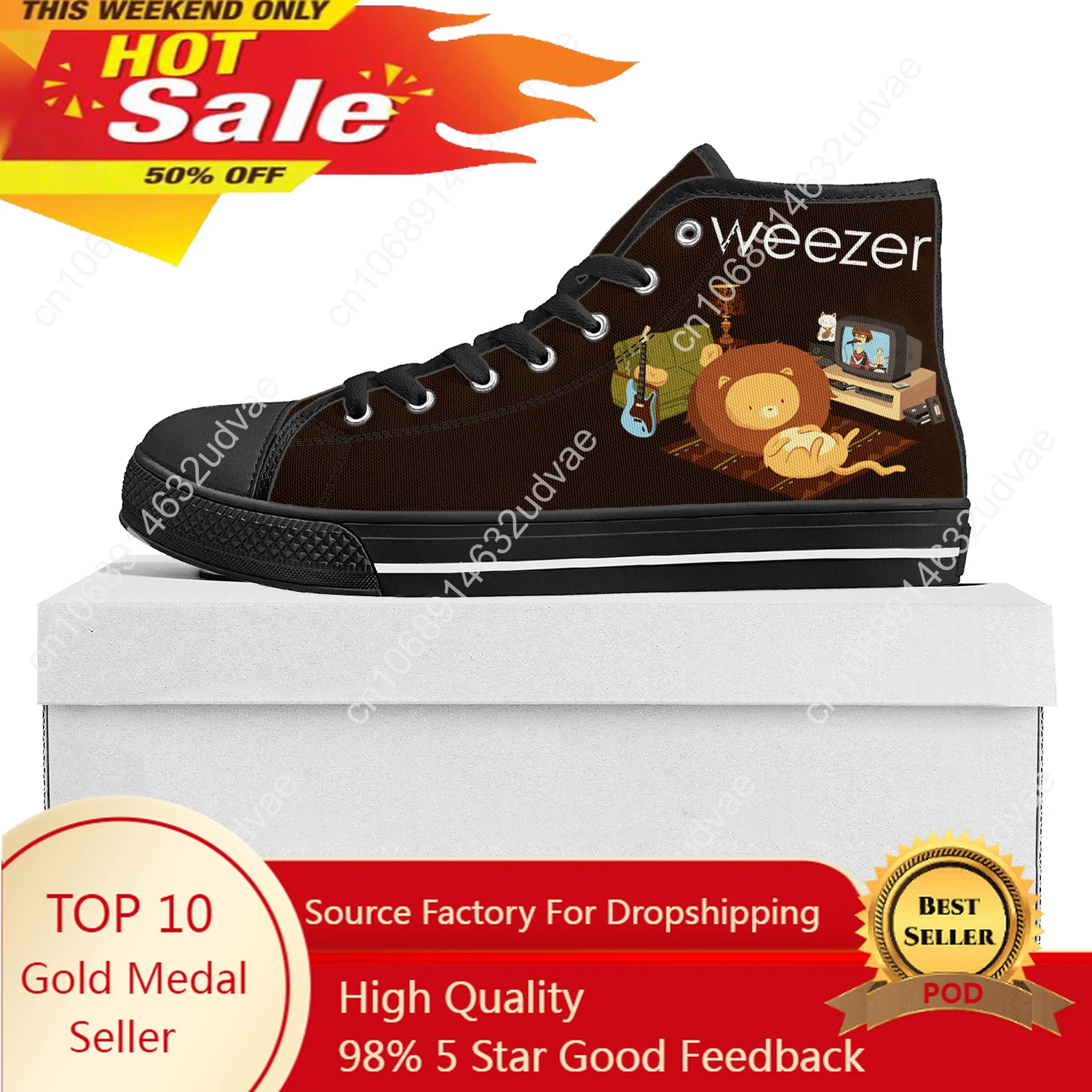 Weezer Pop Rock Band High Top High Quality Sneakers Mens Womens Teenager Canvas Sneaker Casual Couple Shoes Custom Shoe Black