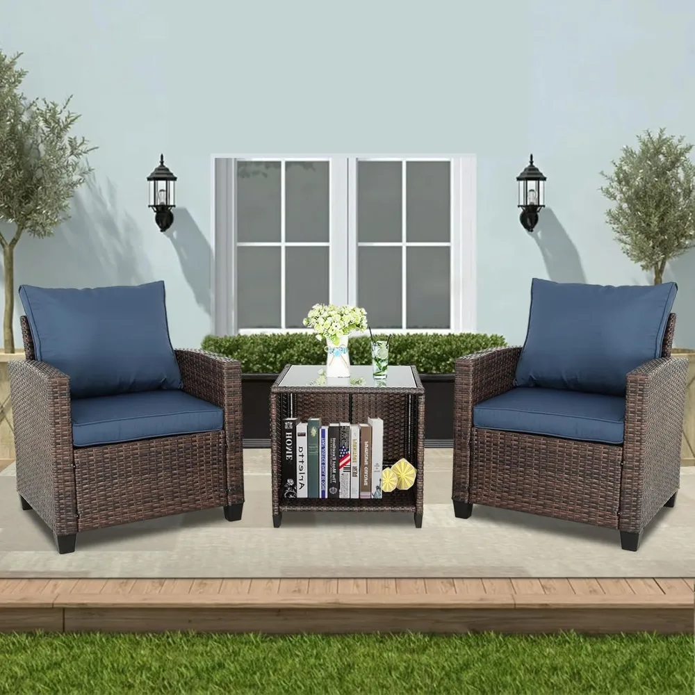 3 Pieces Patio Furniture Sets with Storage Table and Chairs, Outdoor Patio Furniture Sets