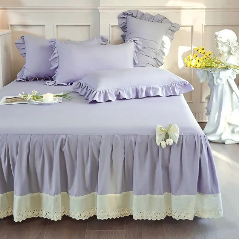 Solid Color Bedskirt Comfortable High Quality jupe de lit with Lace Single/Queen/King Size  Bed Skirts for Adult Bed Skirt