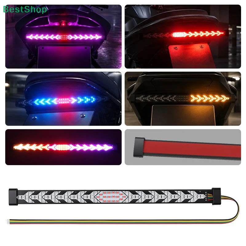 Motorcycle Strip Turn Signal Lamp Flowing Dynamic Warning Brake Reverse Tail Light Truck LED Tailgate Light Arrow LED Strip