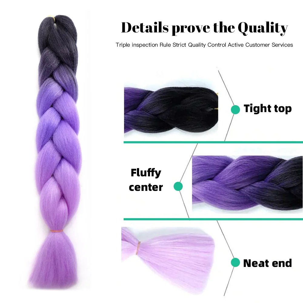 Ombre Jumbo trança cabelo sintético para Crochet, Twist Box Tranças, arco-íris colorido, extensões de Kanekalon, 24"