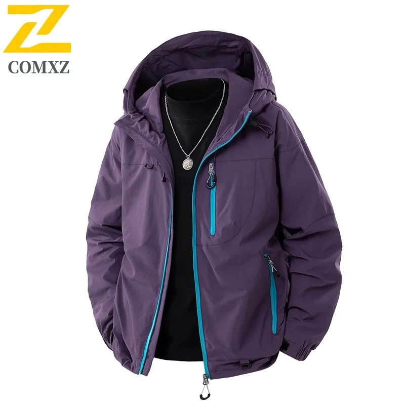 

COMXZ Men Rider Jacket Trendy Loose Outdoor Waterproof Adventure Cycling Lightweight Windbreaker Coat Minimalist Autumn Jacket