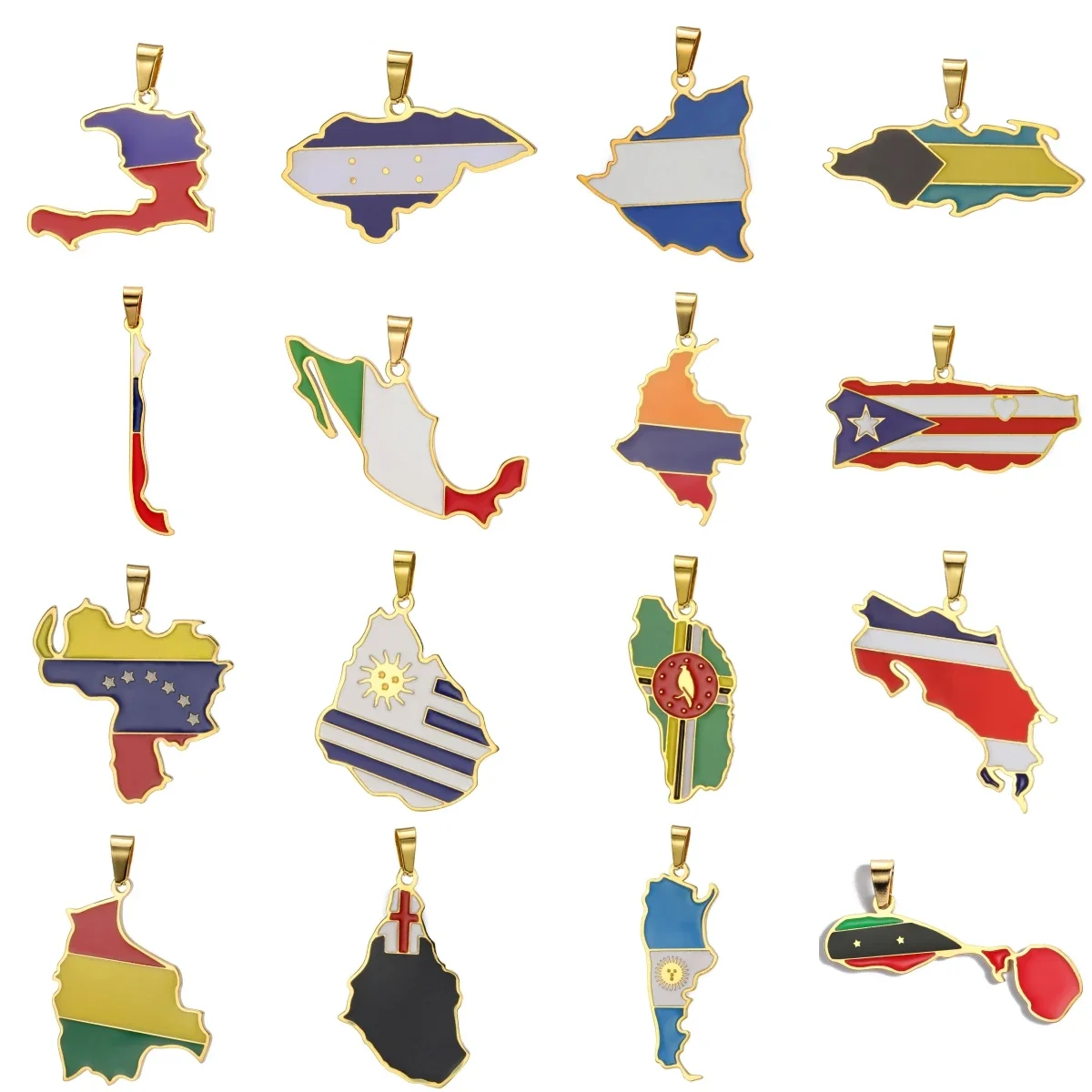 1Pcs Stainless Steel Map Pendant Mexico Chile Colombia Flag Country Map Oil Drip Charm Jewelry DIY Making Accessories