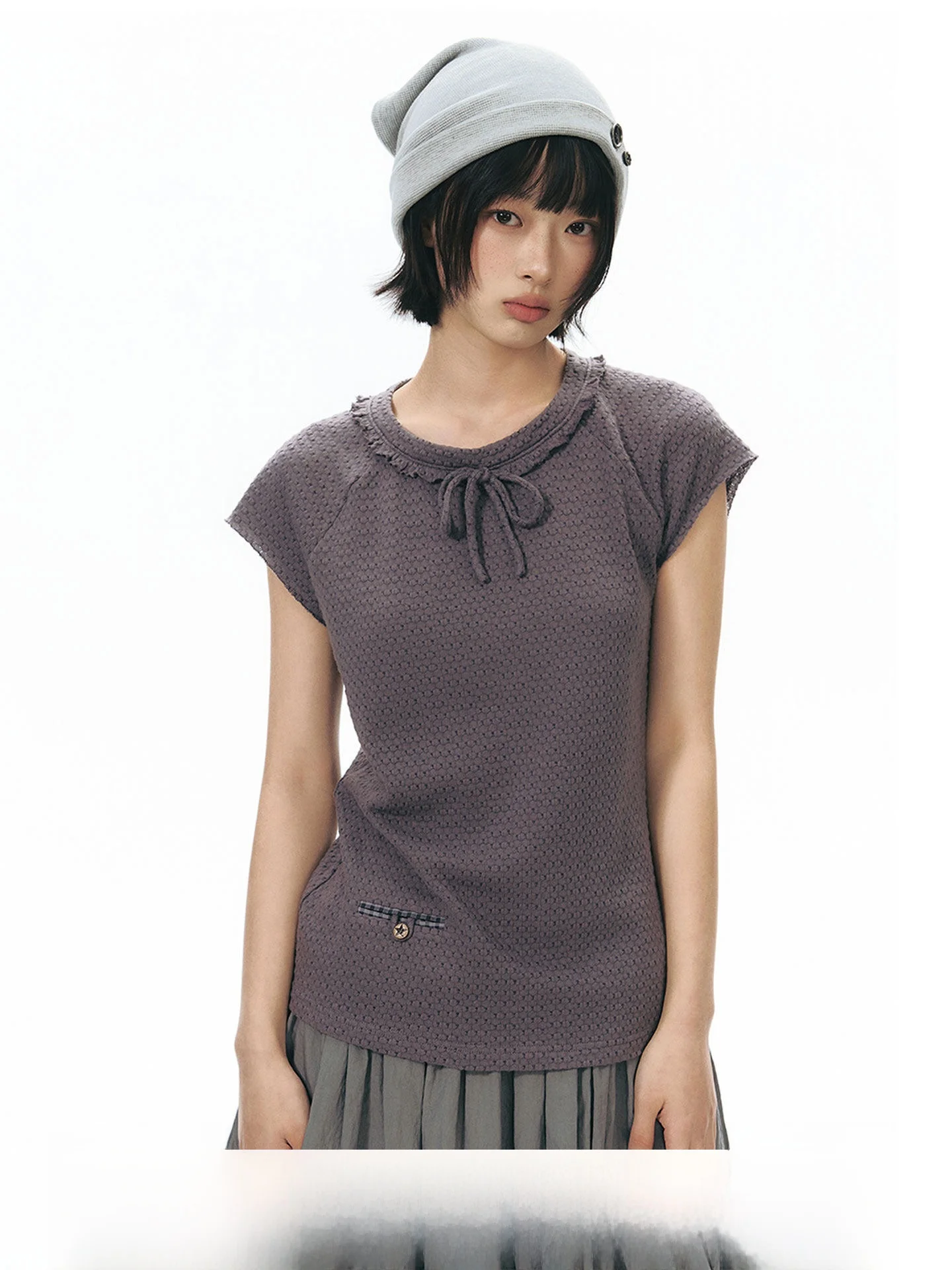 

Оригинальная женская футболка NAPSNAPS с круглым вырезом и коротким рукавом, новая модель весна-лето, топ с вставками на плечах для девушек, с лацканами.