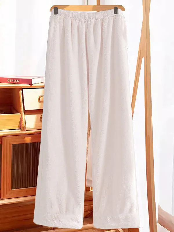 Thickened Fleece Lined Double-sided Coral Velvet Home Pants Women's Loose Warm Sleepwear Winter High Waist Long Pants