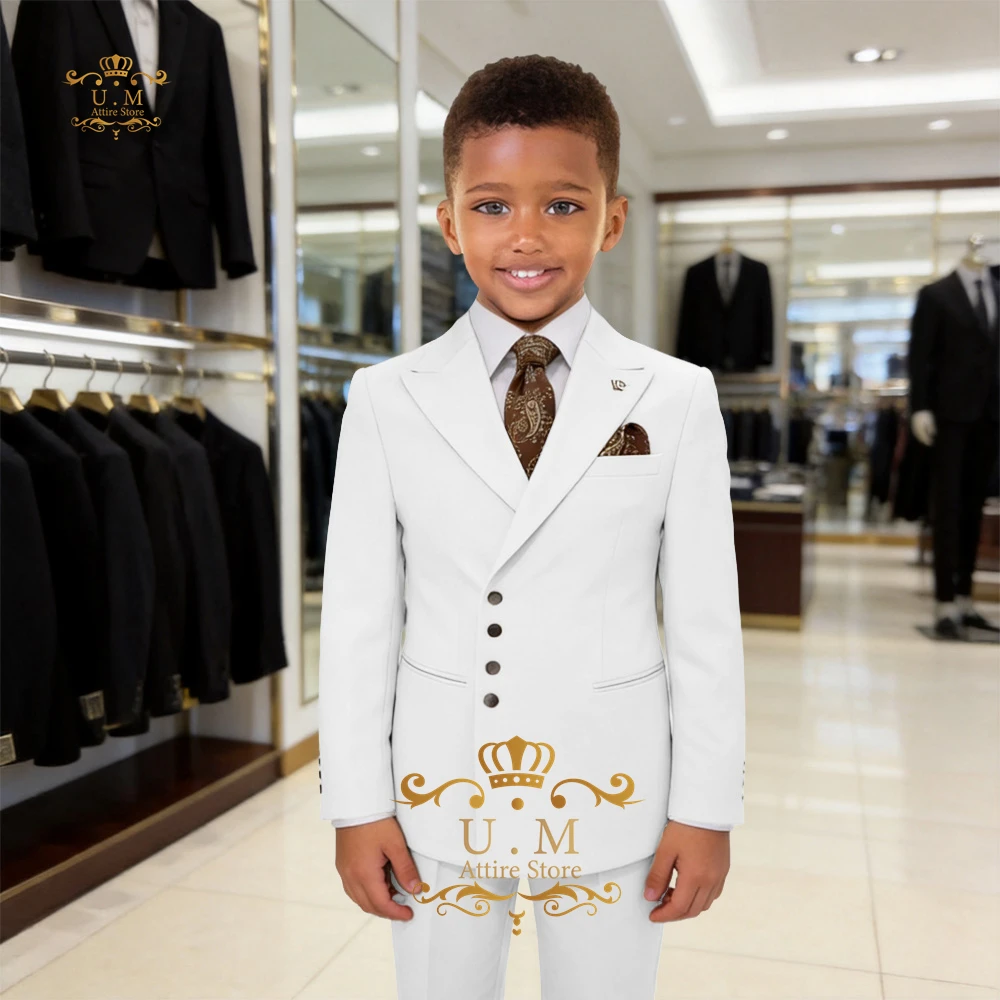 Boys' Khaki 2-Piece Suit Set Peak Lapel Jacket & Trousers Custom Tuxedo for Children's Prom Wedding Party