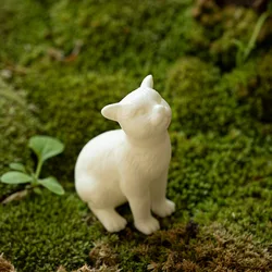 White Cat Porcelain Cute Tea Pet Handmade Ceramic Small Bonsai Landscape Animal Figurine Decor Fairy Garden Miniatures Gift