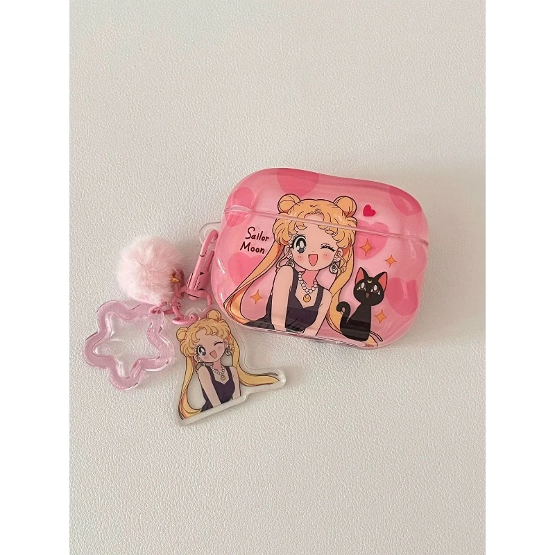 Funda para auriculares con diseño de Sailor Moon, estilo anime y personalidad, adecuada para AirPods 1/2/3/4 Pro/Pro2/Pro3, funda protectora para auriculares.