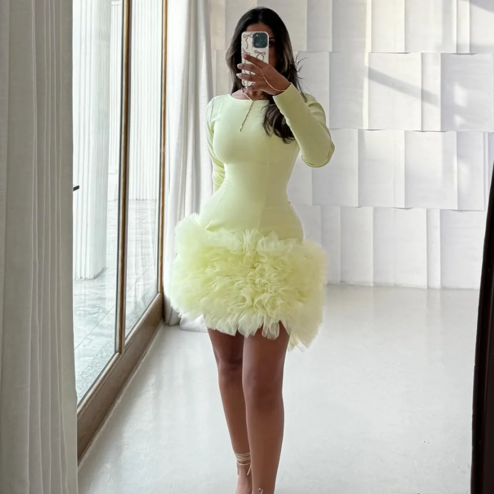 

Customized Modern Style Simple Tulle Ruched A-line Scoop Neck Mini Dresses Bespoke Occasion Dresses High Quality Sizes Available