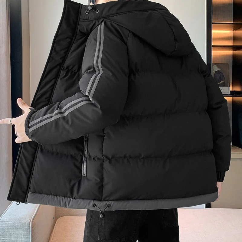 

Мужская зимняя куртка с капюшоном, утепленная, из хлопка, черная, повседневная, на молнии, из полиэфирного волокна, молодежная, модная