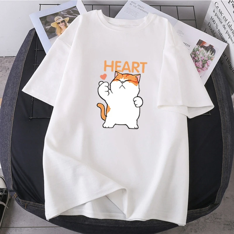 Camicetta da donna donna estate manica corta top maglietta nera Streetwear abbigliamento Kawaii Cute Cat Graphic T-Shirt Y2k Clothes