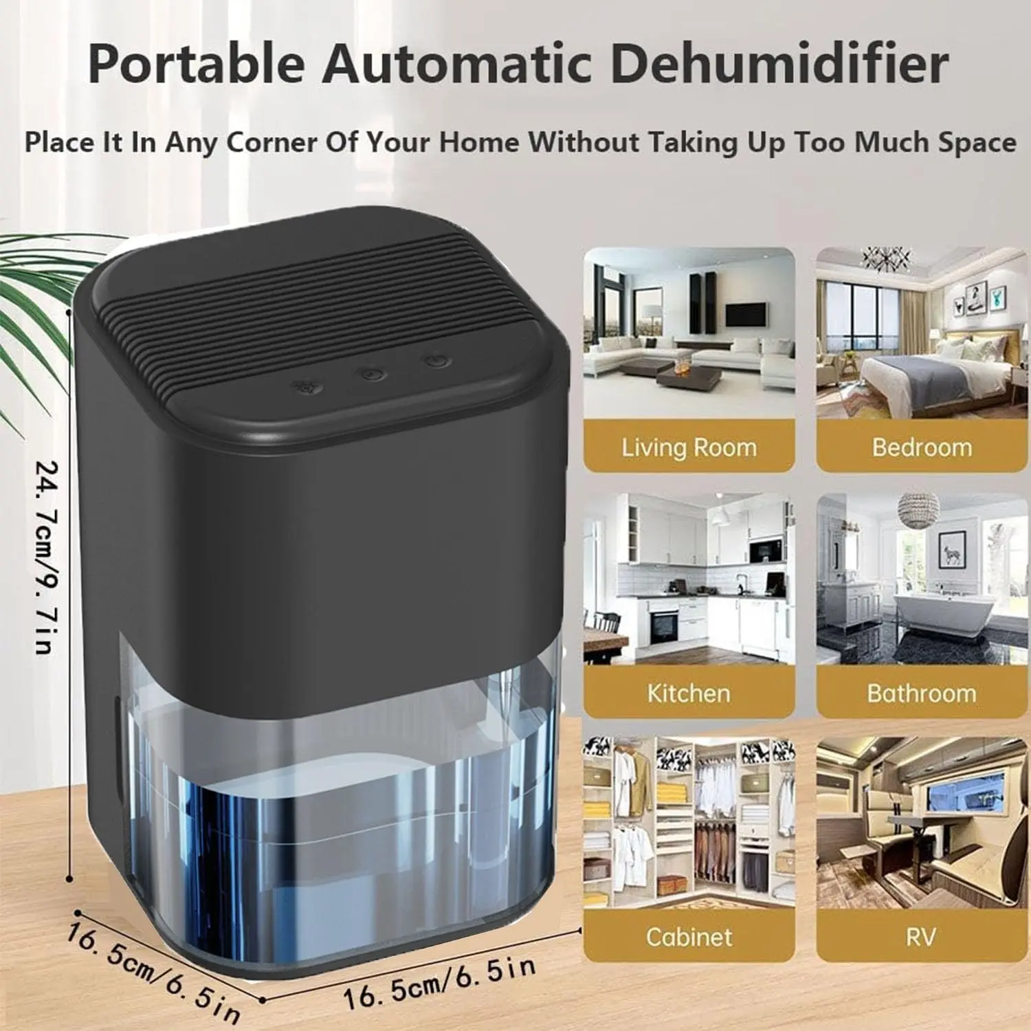Compact Mini Dehumidifier for Home, 2L with LED, Small,Two Working Modes, Auto Shut-Off, for Bedroom, Bathroom, Closet, Basement