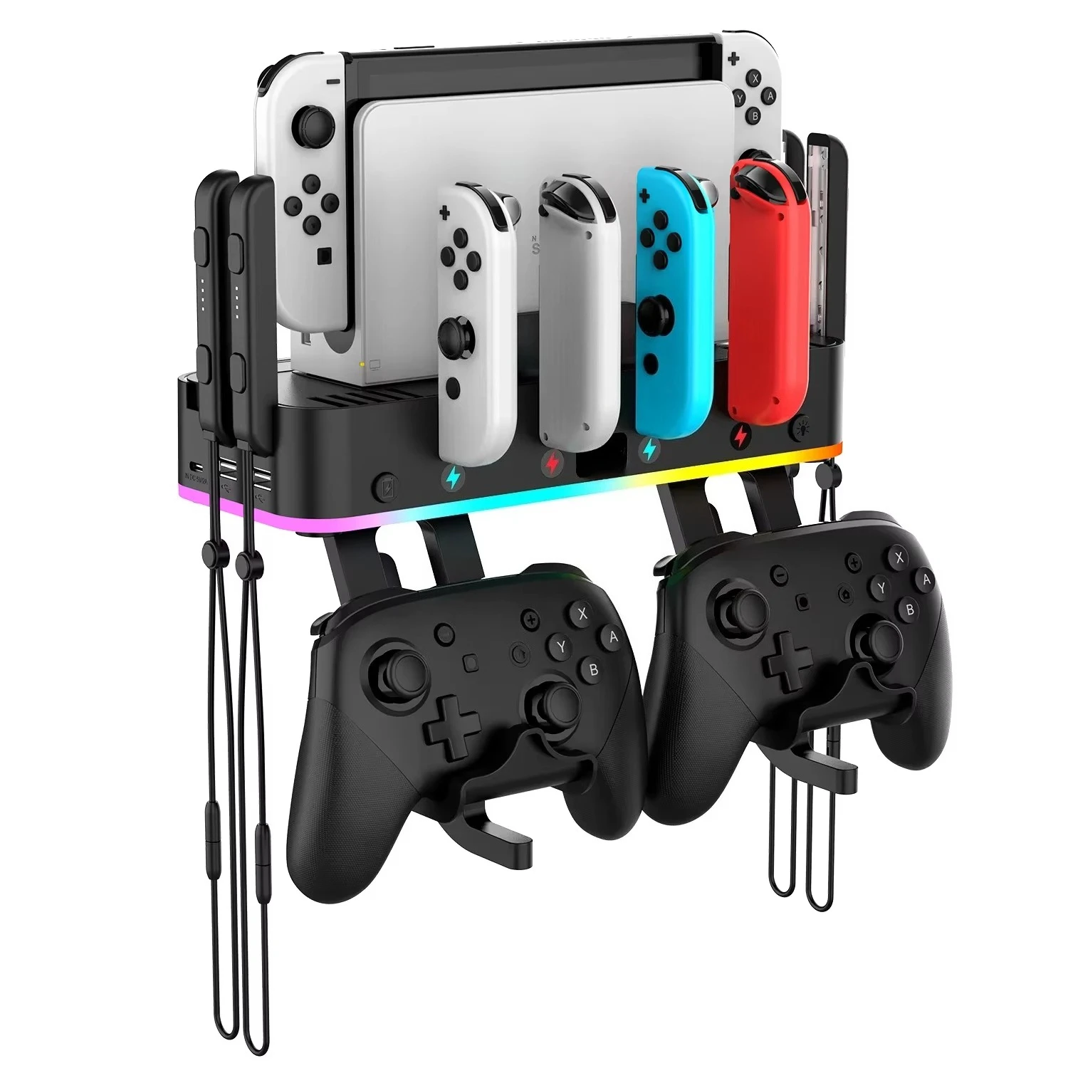 For IPEGA PG-SW107 RGBWall Mount for Switch with Joy-Con Charger,Holder for Nintendo Switch / OLED with Switch Organizer