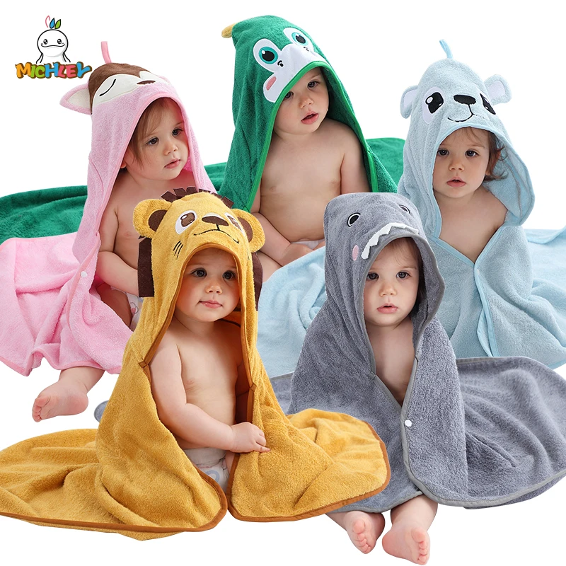 MICHLEY Cartoon Lion Bamboo Baby Bath Towel Hooded Cute Toddler Infant Blanket Shower Unisex For Kids Girls Boys Newborn 0-5T