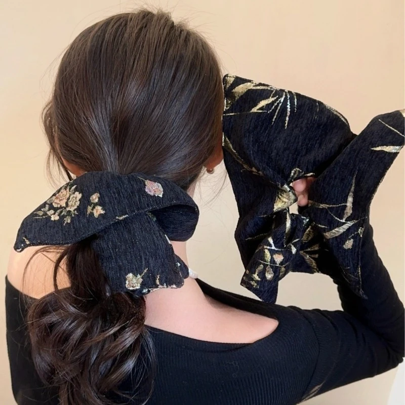 New Chinese Square Ancient Style Classical Jacquard Large Intestine Hair Loop Tied Hair Rope Texture Headband Hair Accessory