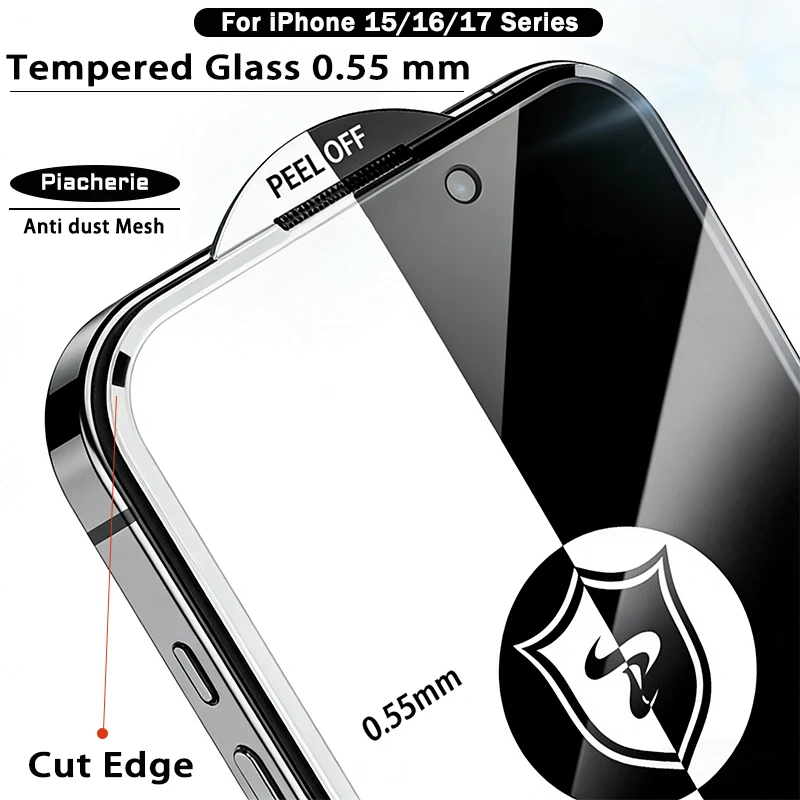 Cut Edge 0.5mm Privacy Tempered Glass For iPhone 17 15 16 Pro Max Plus Screen Protector Anti Dust Mesh 17 Air Luxury Full Cover