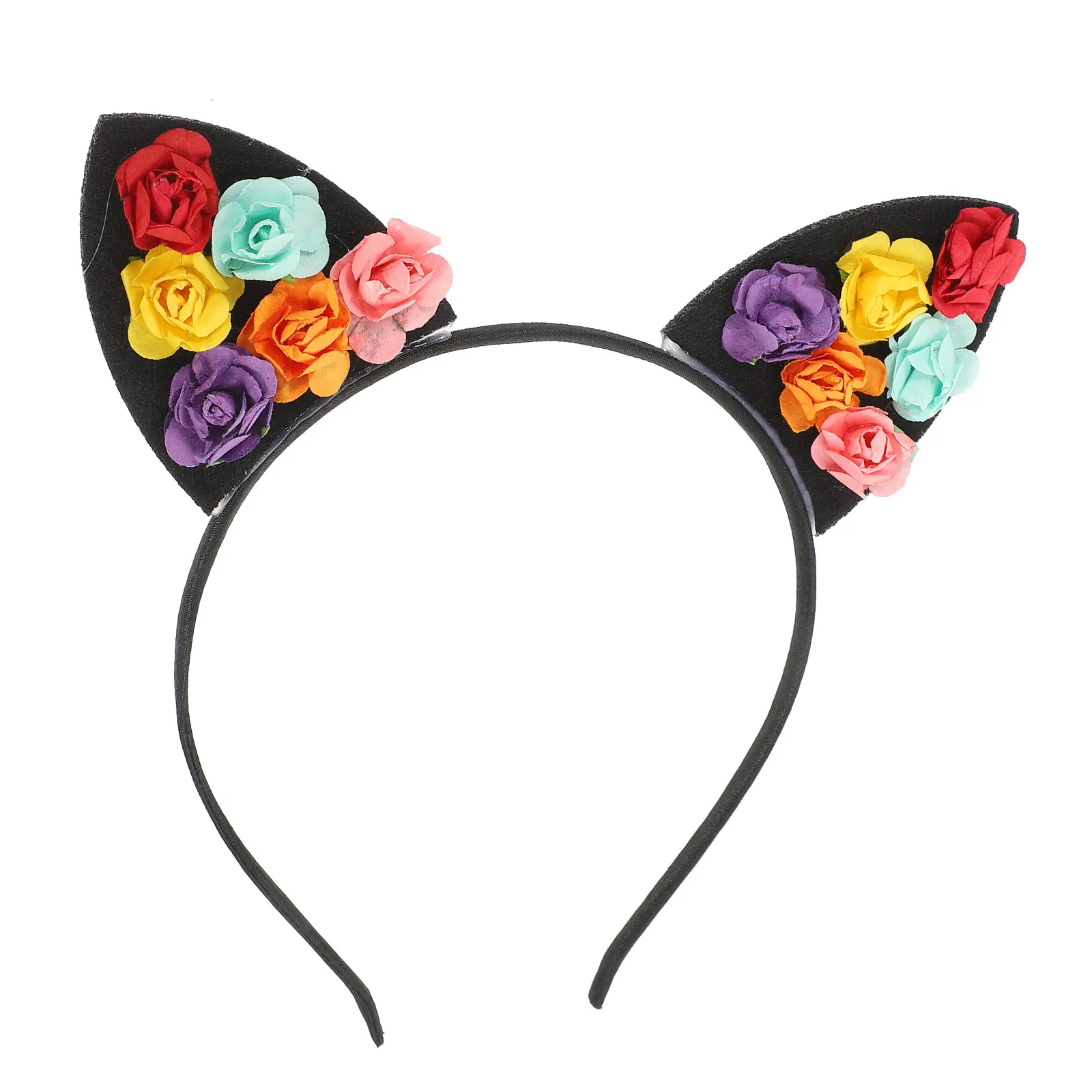 

Cat Ear Headband Colorful Rose Flowers Cute Flower Crown Hairband for Girls Women Costume Cosplay Dance Recital Valentine's