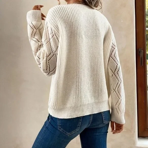 Mode Breien Truien Top Vrouwen 2025, Herfst/Winter Nieuwe Losse Kant Splitsen V-hals Contrast Trui Gebreide Veelzijdige Kleding