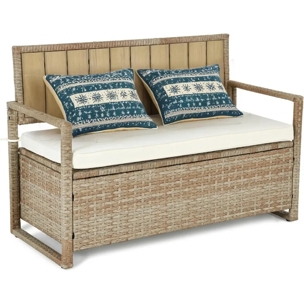 

"70 Gal Outdoor Storage Bench - All-Weather PE Rattan Deck Box w/ Seat, Patio Furniture & Cushion Storage"​