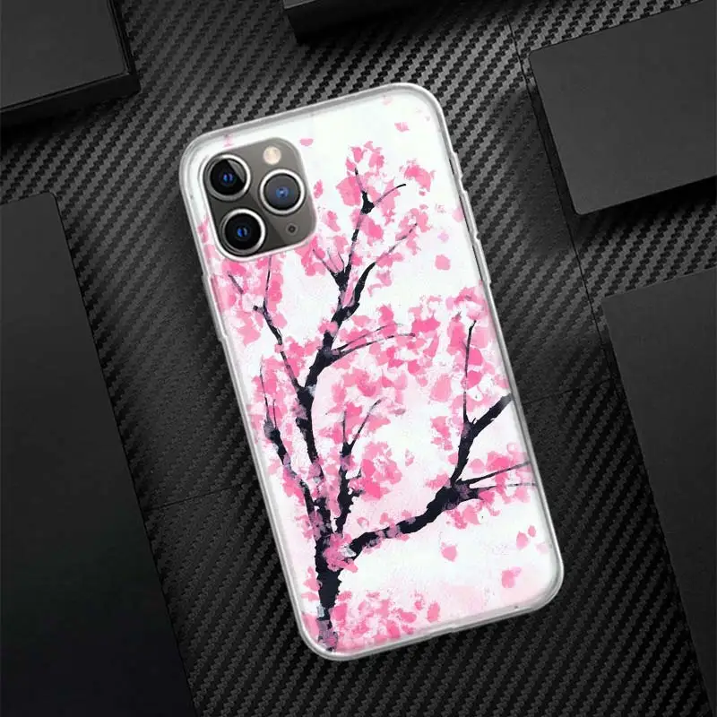 Cherry Blossom Tree Silicon Call Phone Case for iPhone 17 16 16E 15 Pro Max 14 Plus 11 13 Mini 12 7 8 SE Air 17Pro Cover Shell F