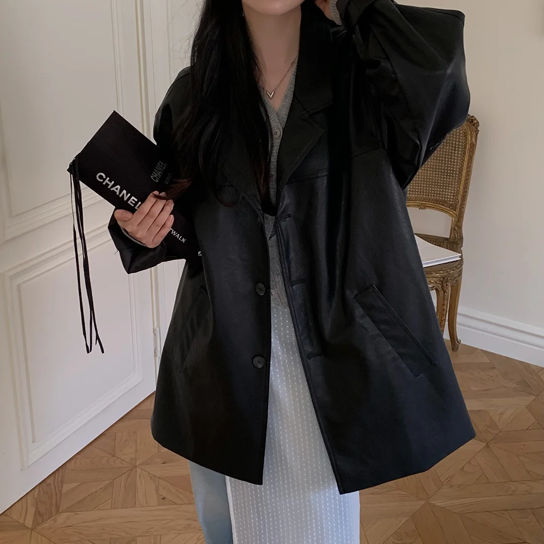 Fashionable Loose British Style Small Suit High-End Feeling Streetwear Jacket Casual Loose Fit Leather Coat for Women