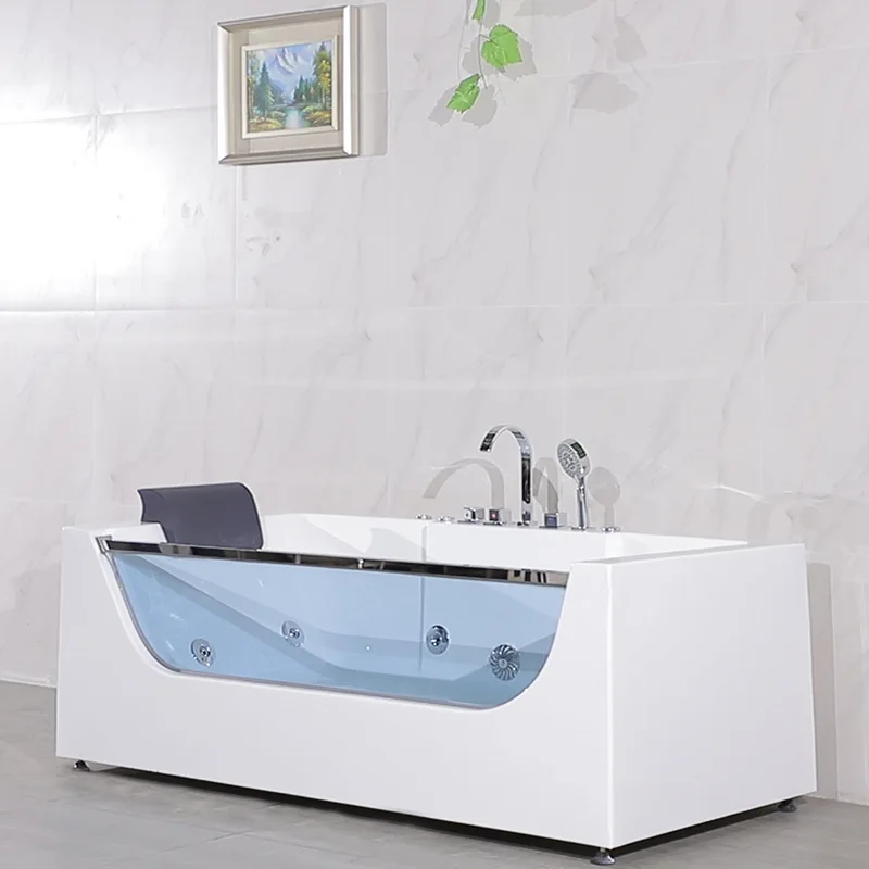Rectangle Surf Jacuzzi Free-standing Single-sided Glass Window Acrylic Bathtub Home