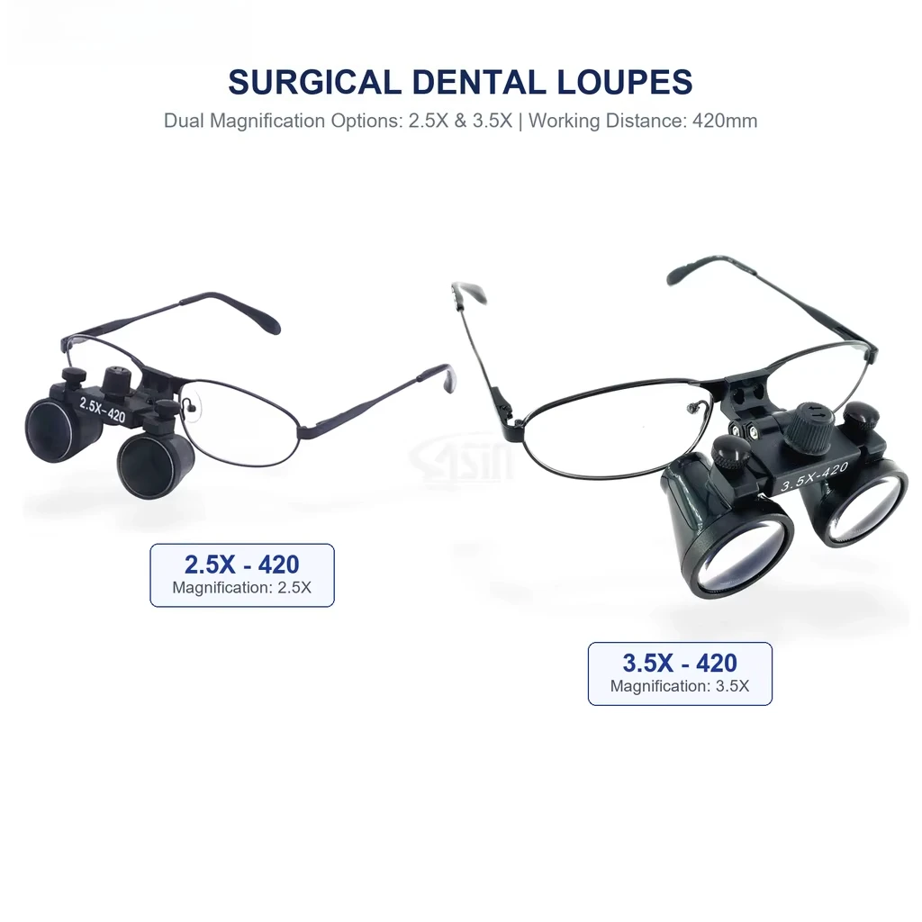 2.5X /3.5X Surgical Magnifier 320-420mm Loupe Optional with Head Lamp Light