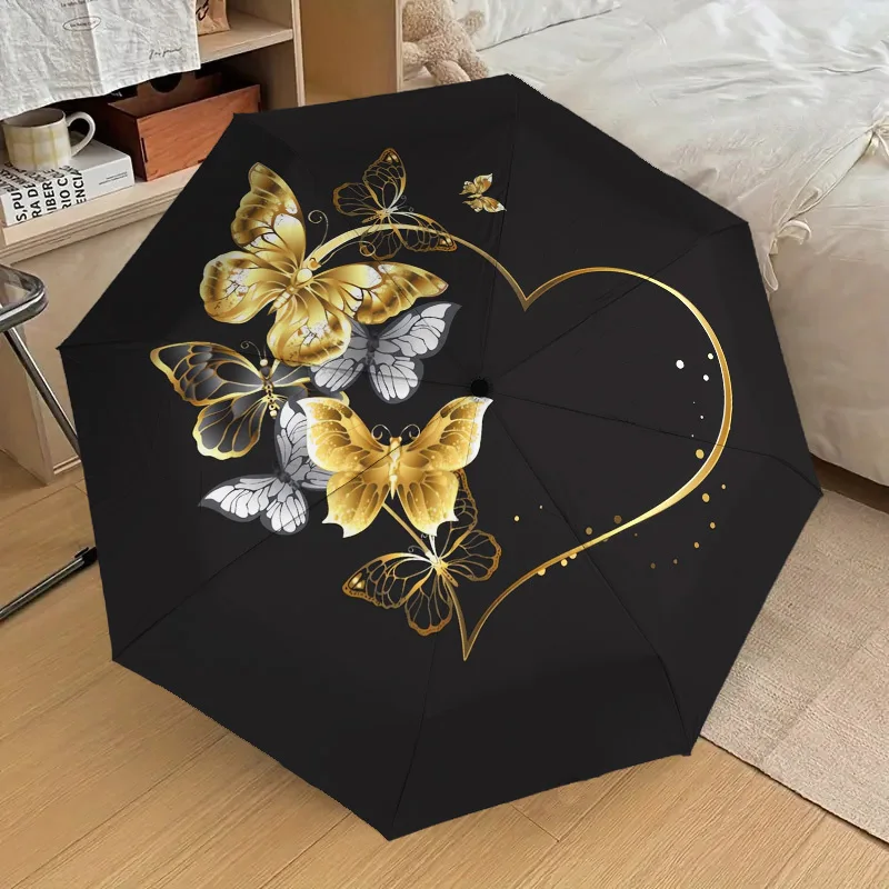 

1 шт., автоматический открытый многофункциональный зонт в форме сердца-бабочки, портативный складной дизайн с прочной железной рамой, структура из 8 рулонов