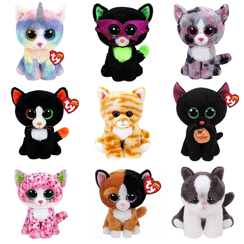 15CM Ty Beanie Glittery Big Eyes Heather Jinxy Lindi Cat Kawaii Soft Stuffed Plush Animal Doll Toy Decor Kids Toys Birthday Gift