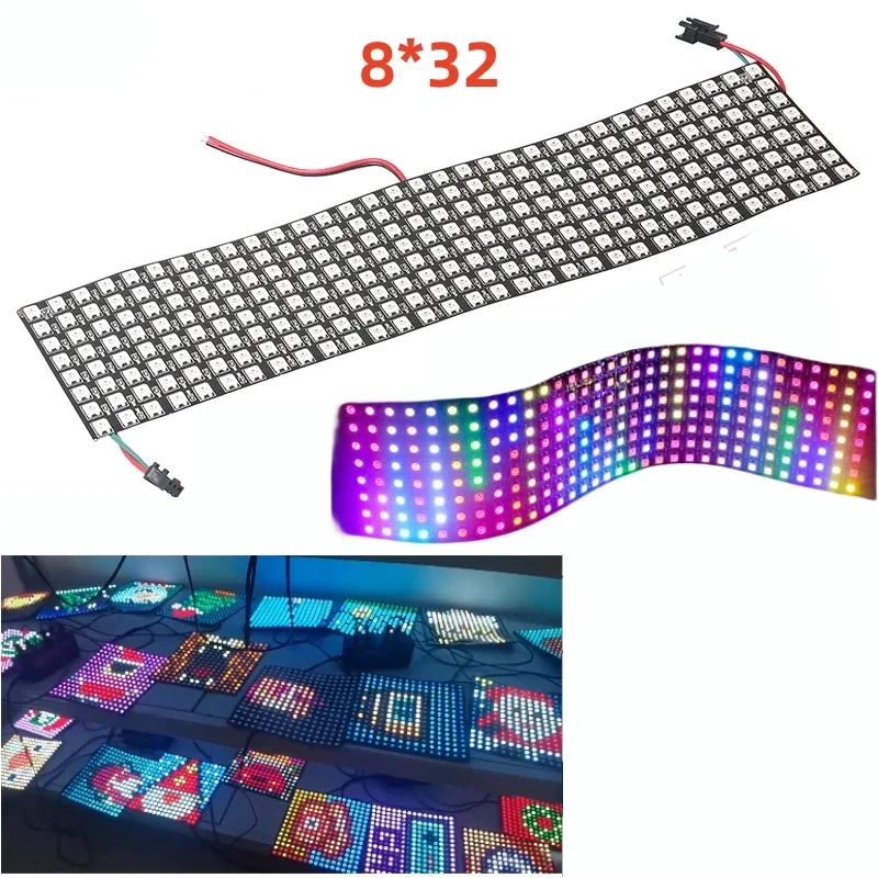DC5V WS2812B RGB LED Pixel Panel Light 8x8 16x16 8x32 Digital Flexible Screen Individually Addressable SP801E Led Controller Kit