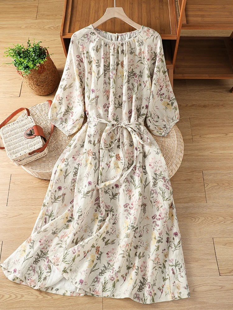 

Lightweight Loose Floral Print Maxi Dress Women's Summer New Style Artistic Large Size Casual Long Skirt Korean High Waist