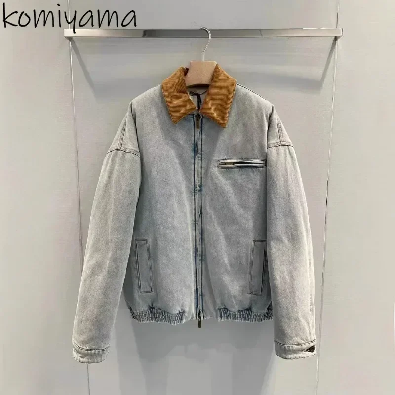 Laple Long Sleeve Jacket Thicked Denim Women 2024 Outerwears Japan Lazy Style Chaquetas Mujer Fall Winter Jackets Warm Coats