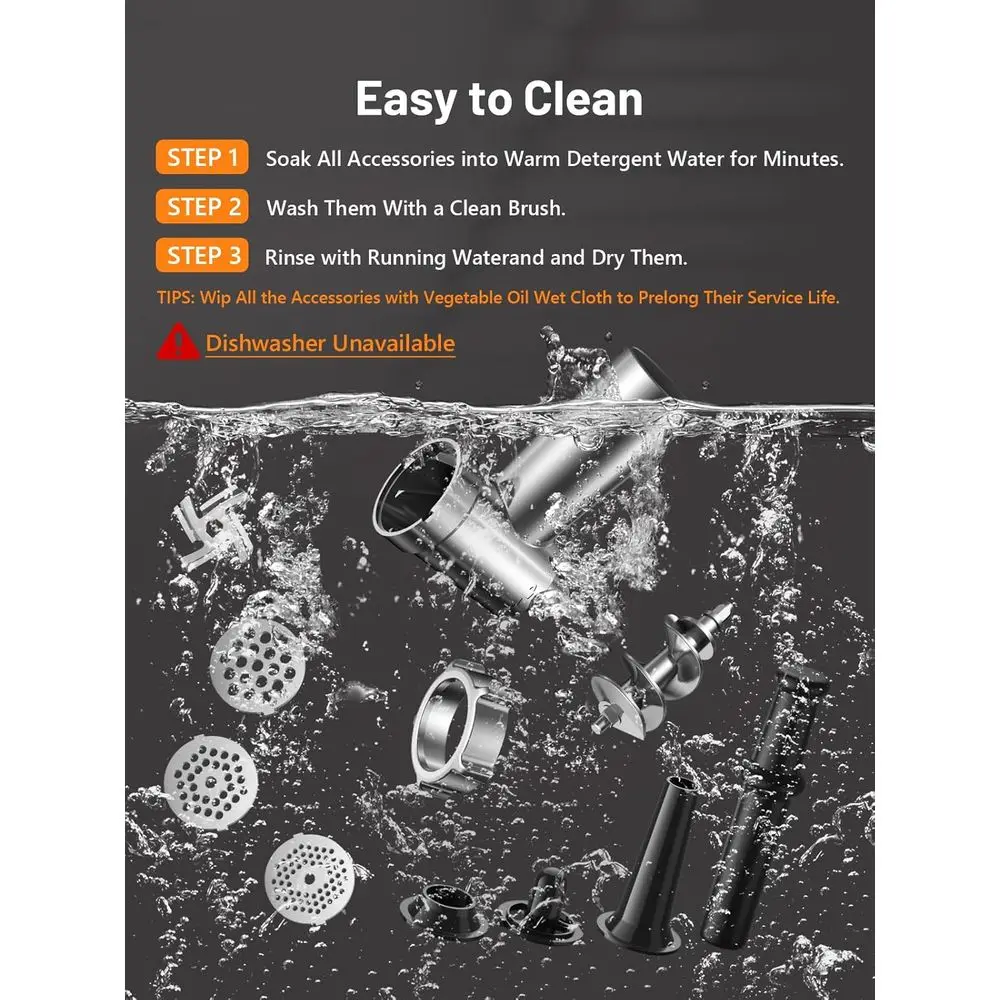 Electric Meat Grinder, Sausage Maker 450W Wood Grinder with Blade & 3 Plates, Sausage Tubes & Kubbe Kit, Stainless Steel Meat Mi