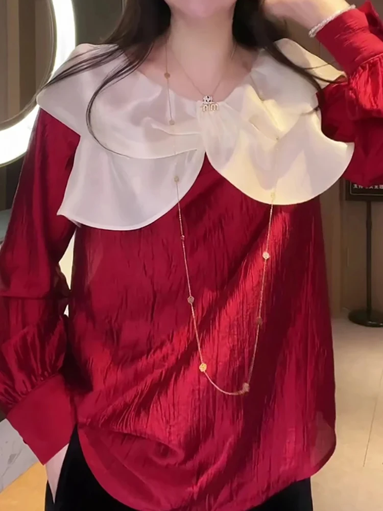 

Новая женская рубашка больших размеров на весну: модная, с длинным рукавом, свободного кроя, визуально стройнящая, в корейском стиле, для повседневной носки