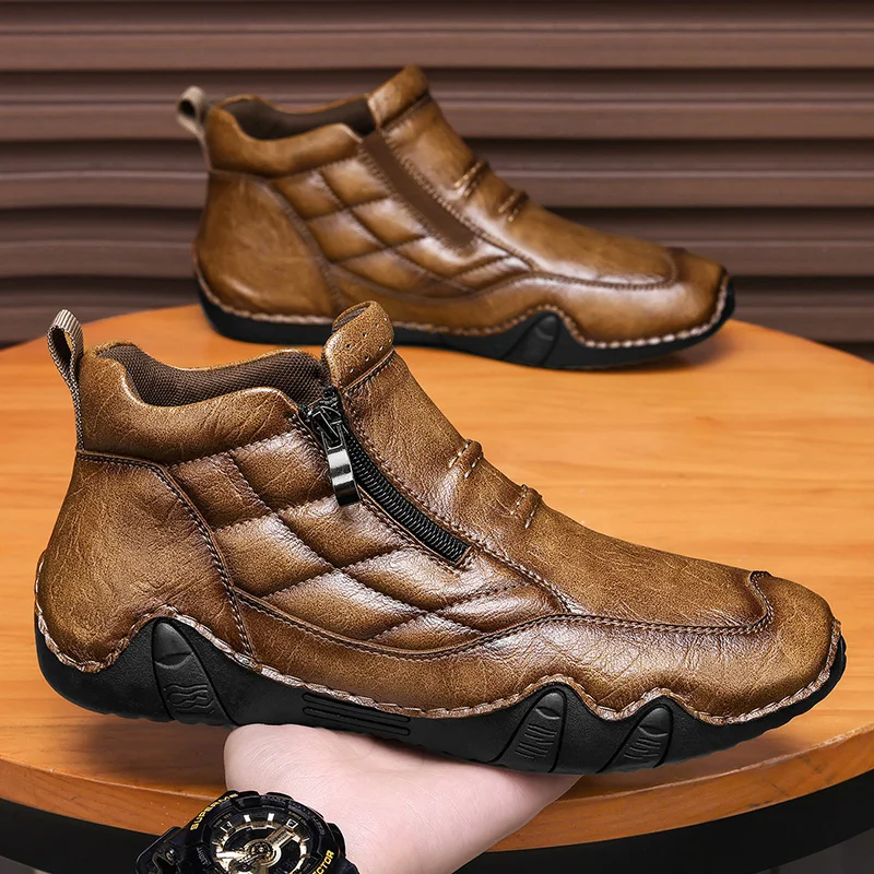Autumn Handmade Leather Men's Boots Fashion Breathable Men Casual Shoes Outdoor Design Sneakers Luxury Brand Men Ankle Boots